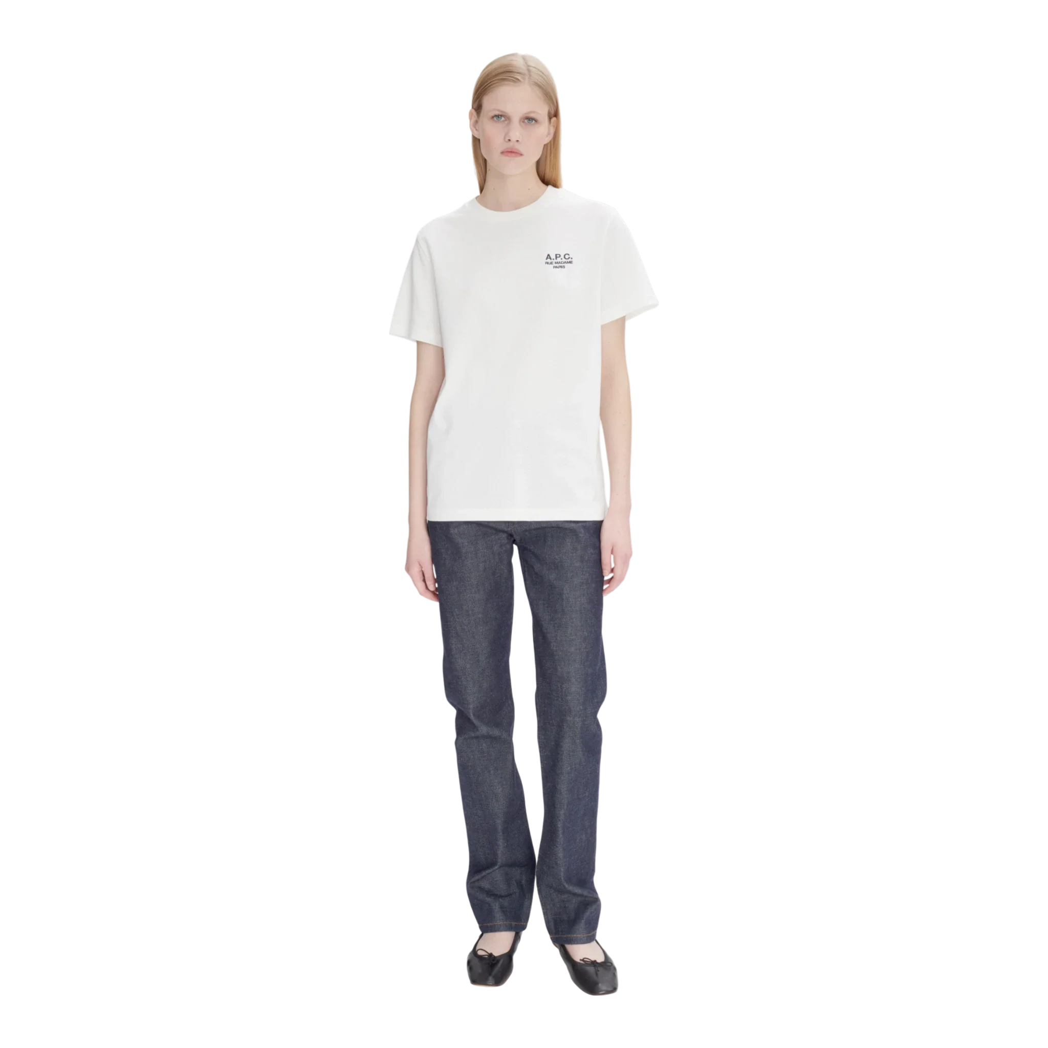 A.P.C. - T-Shirt Standard Rue Madame GOTS - White/Dark Navy - Image 5