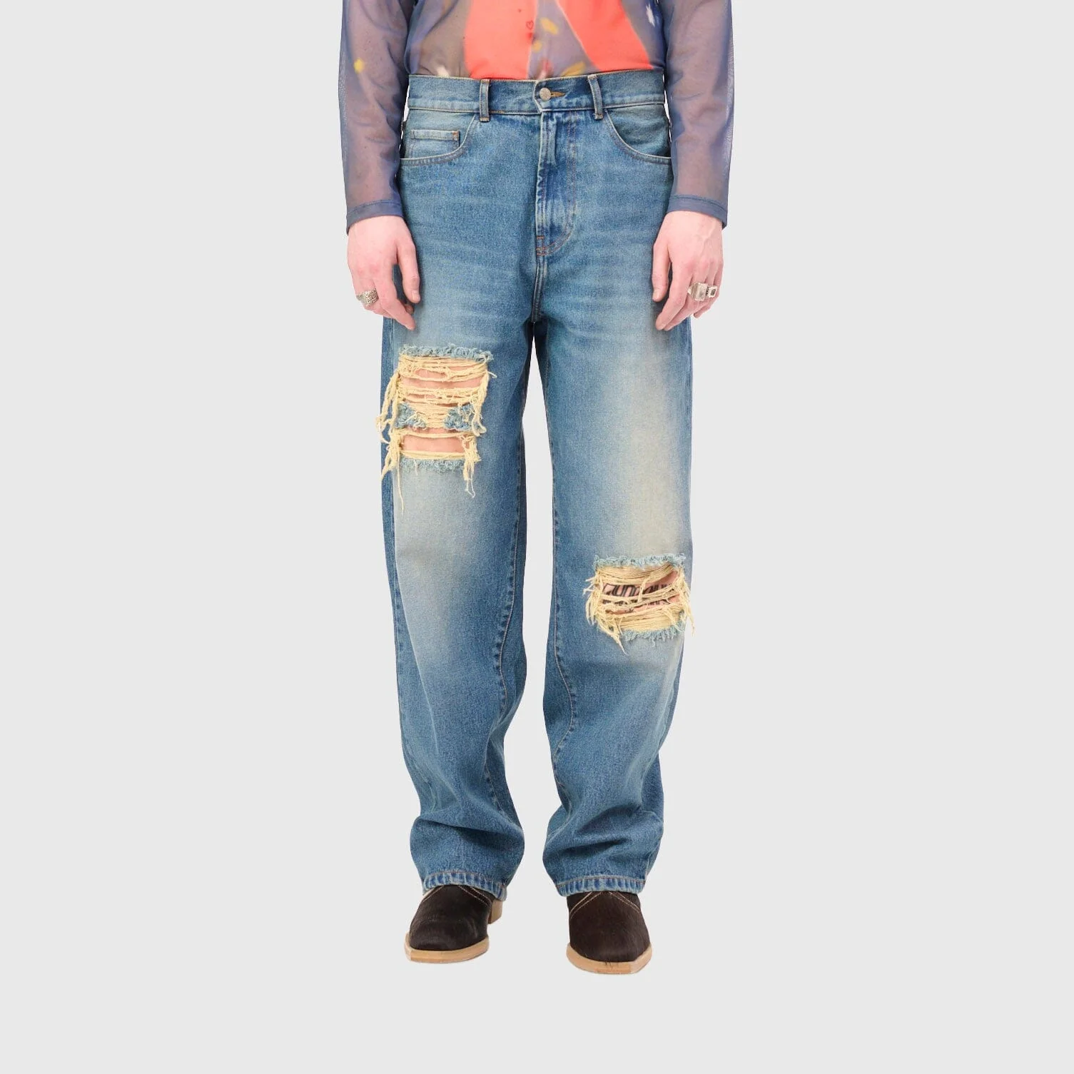 Carne Bollente - Tattoo Tease Pants - Washed-Light Blue - Image 5