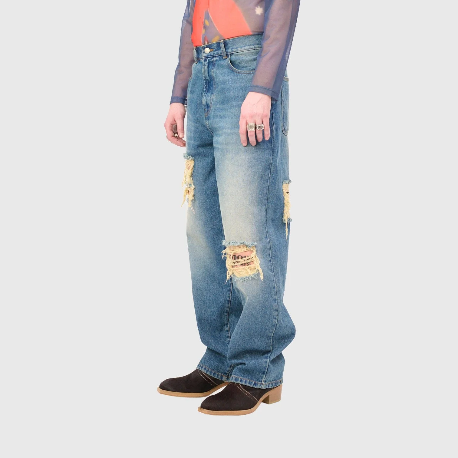 Carne Bollente - Tattoo Tease Pants - Washed-Light Blue - Image 6