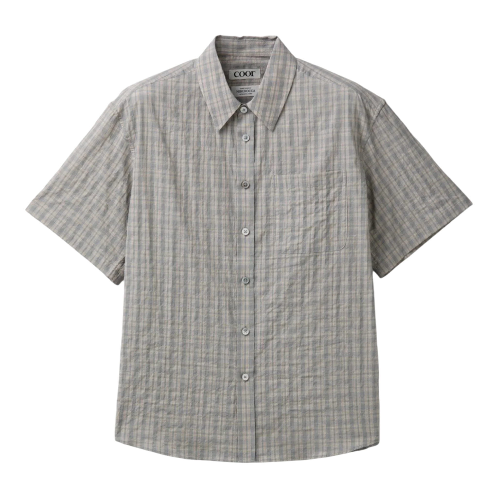 COOR - Alternative Wrinkle Check Half Shirt - Washed Khaki Begie