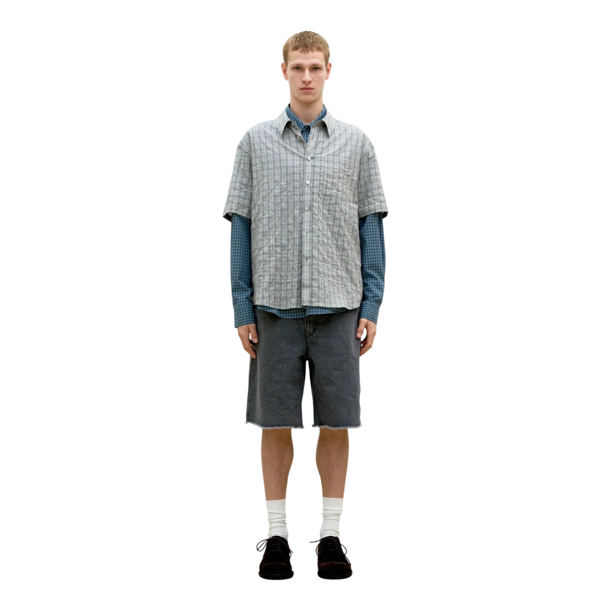 COOR - Alternative Wrinkle Check Half Shirt - Washed Khaki Begie - Image 3