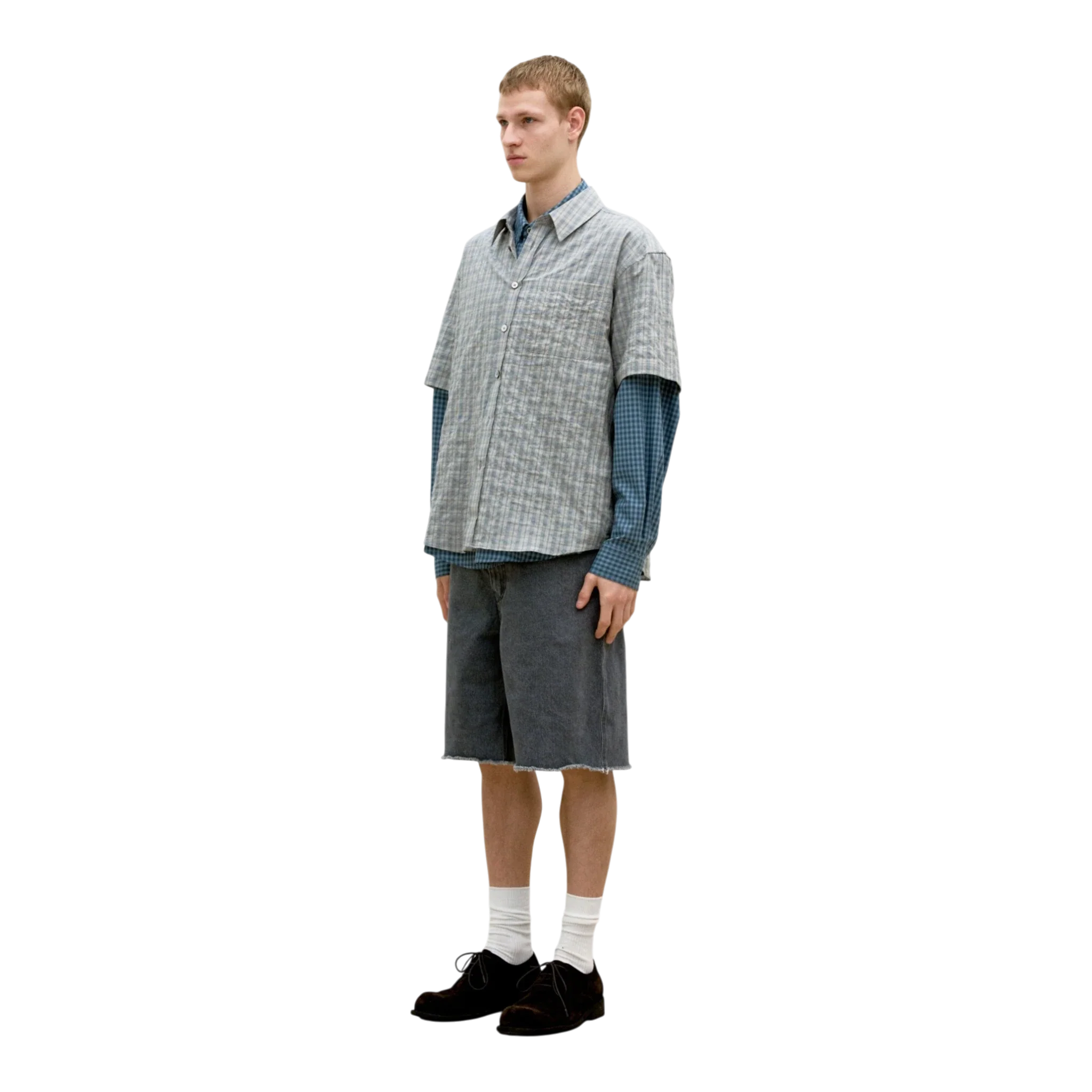 COOR - Alternative Wrinkle Check Half Shirt - Washed Khaki Begie - Image 4