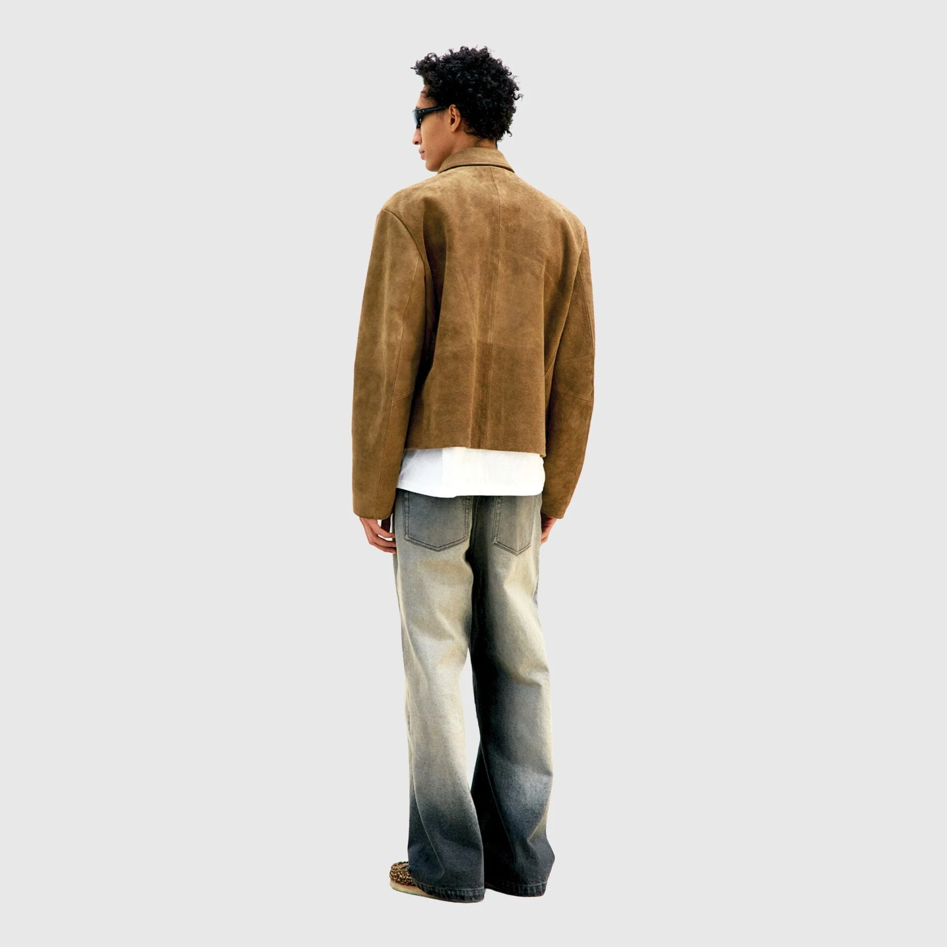 COOR - Buffalo Suede Multi Zip Washed Leather Jacket - Light Camel - Image 4