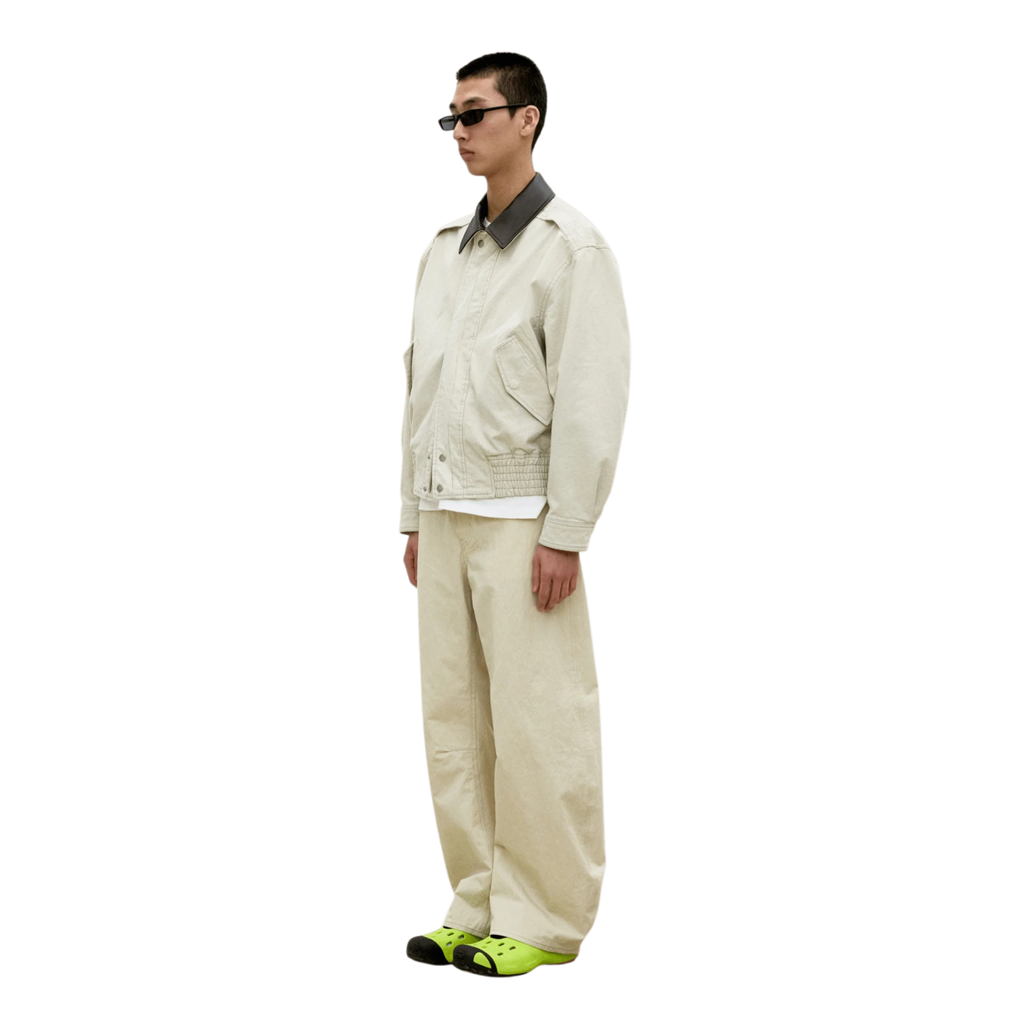 COOR - Deep Curved Cotton Blend Pants - Beige - Image 3