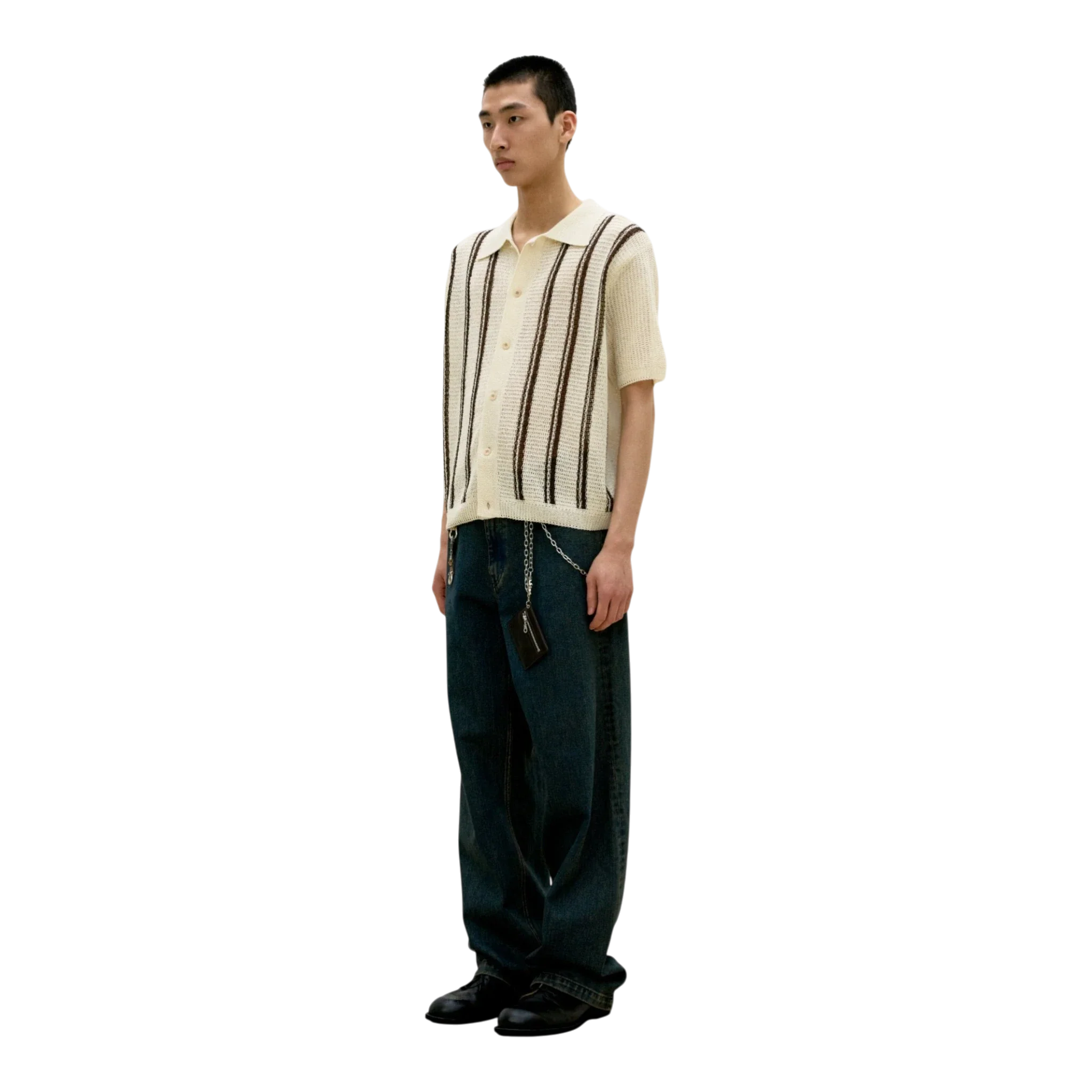 COOR - Double Pin Striped Half Cardigan - Ivory - Image 4