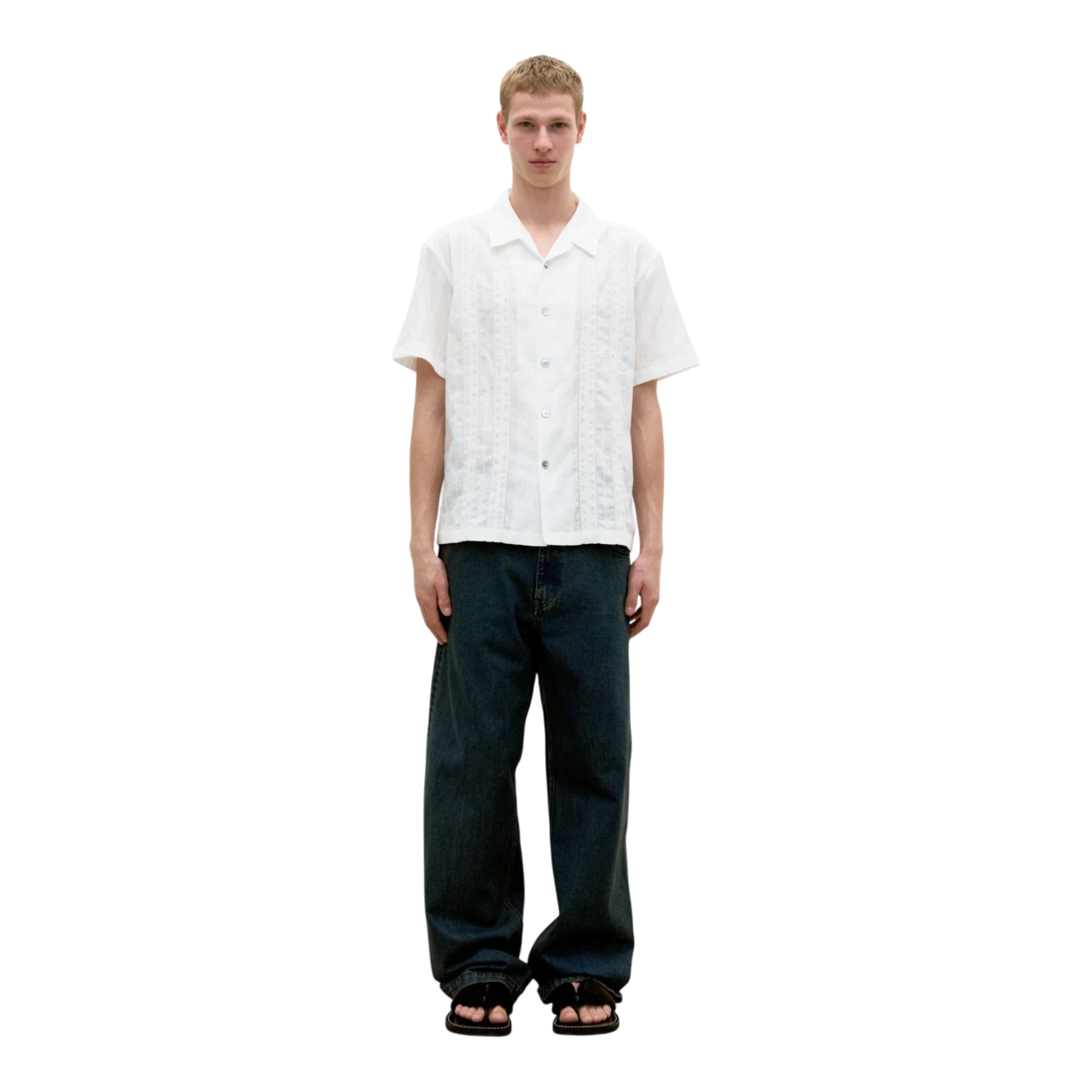 COOR - Guayabera Tape Half Shirt - White - Image 3