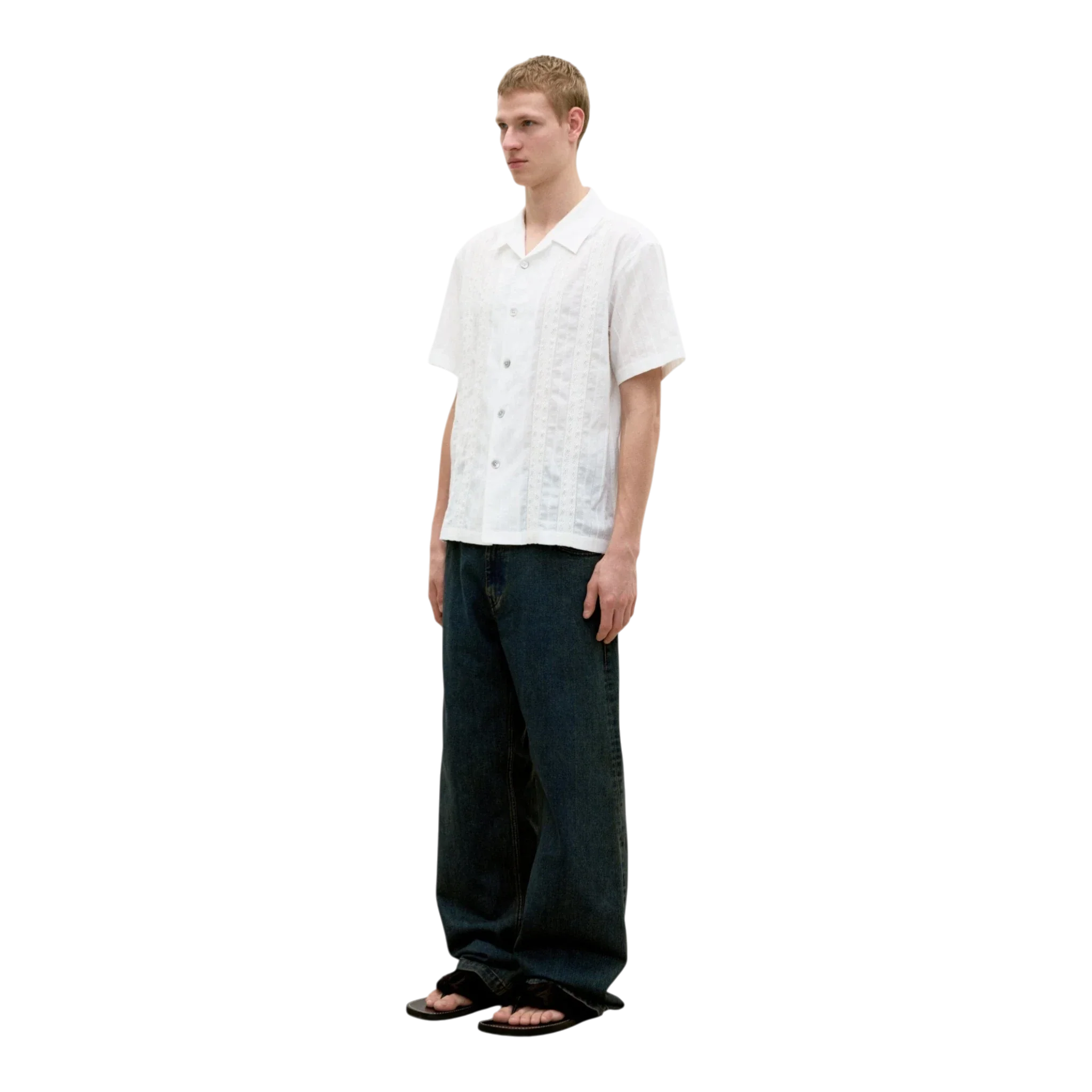 COOR - Guayabera Tape Half Shirt - White - Image 4