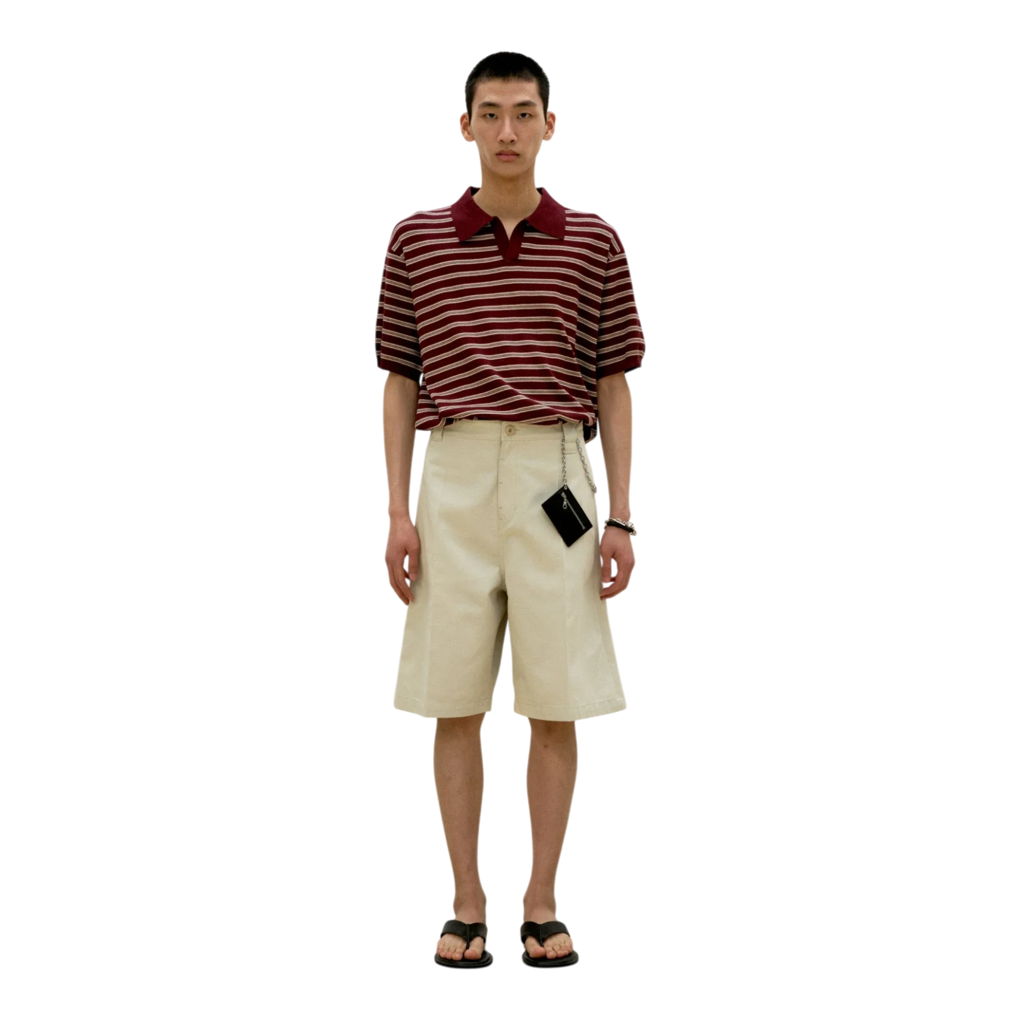COOR - Open-Collar Stripe Sweater - Burgundy - Image 3