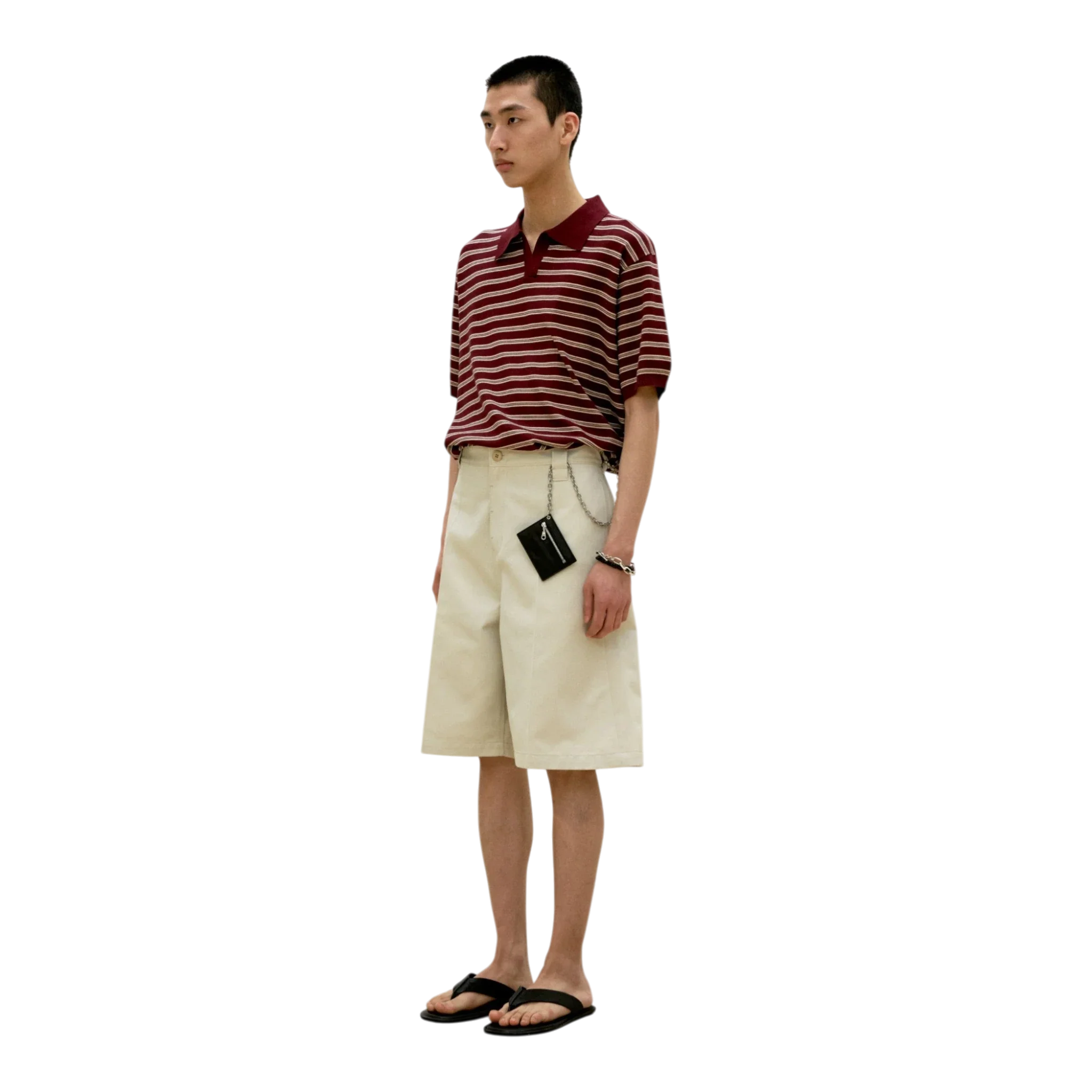 COOR - Open-Collar Stripe Sweater - Burgundy - Image 4