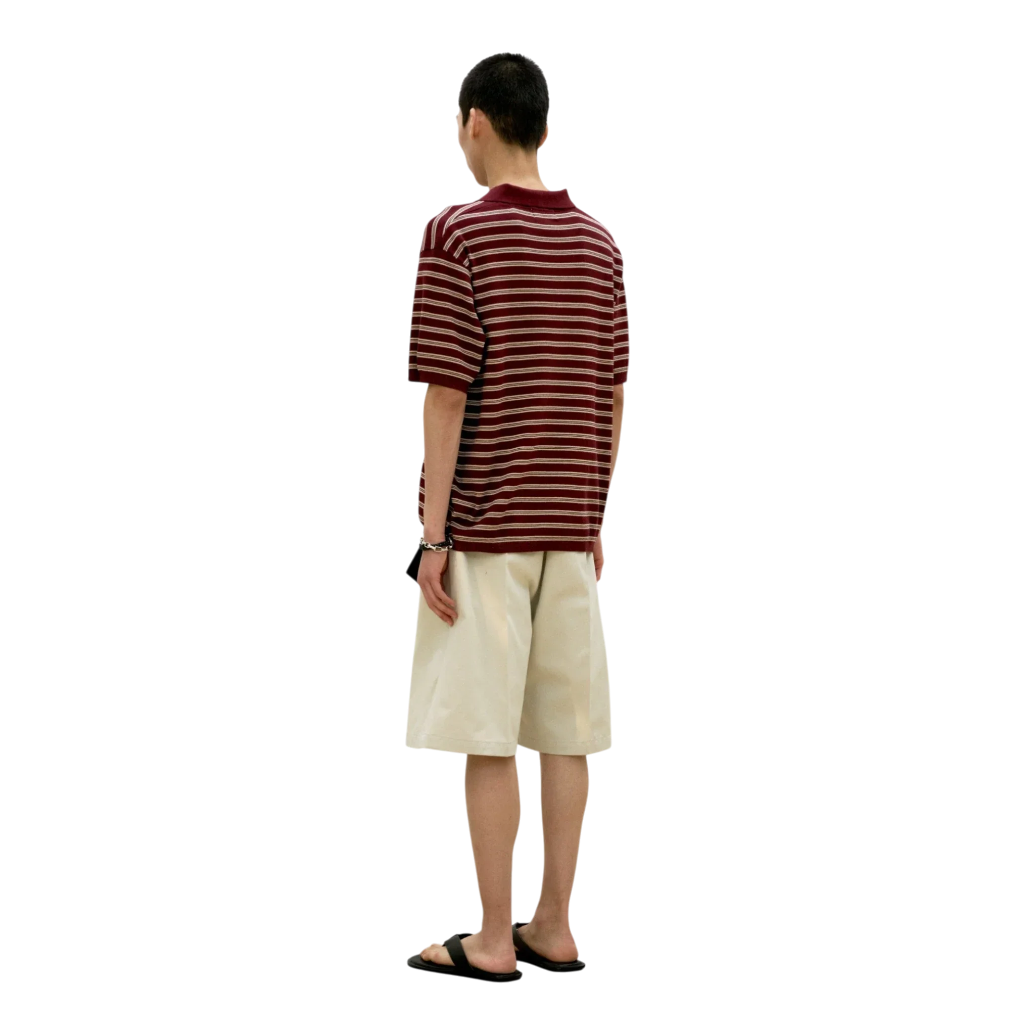 COOR - Open-Collar Stripe Sweater - Burgundy - Image 5