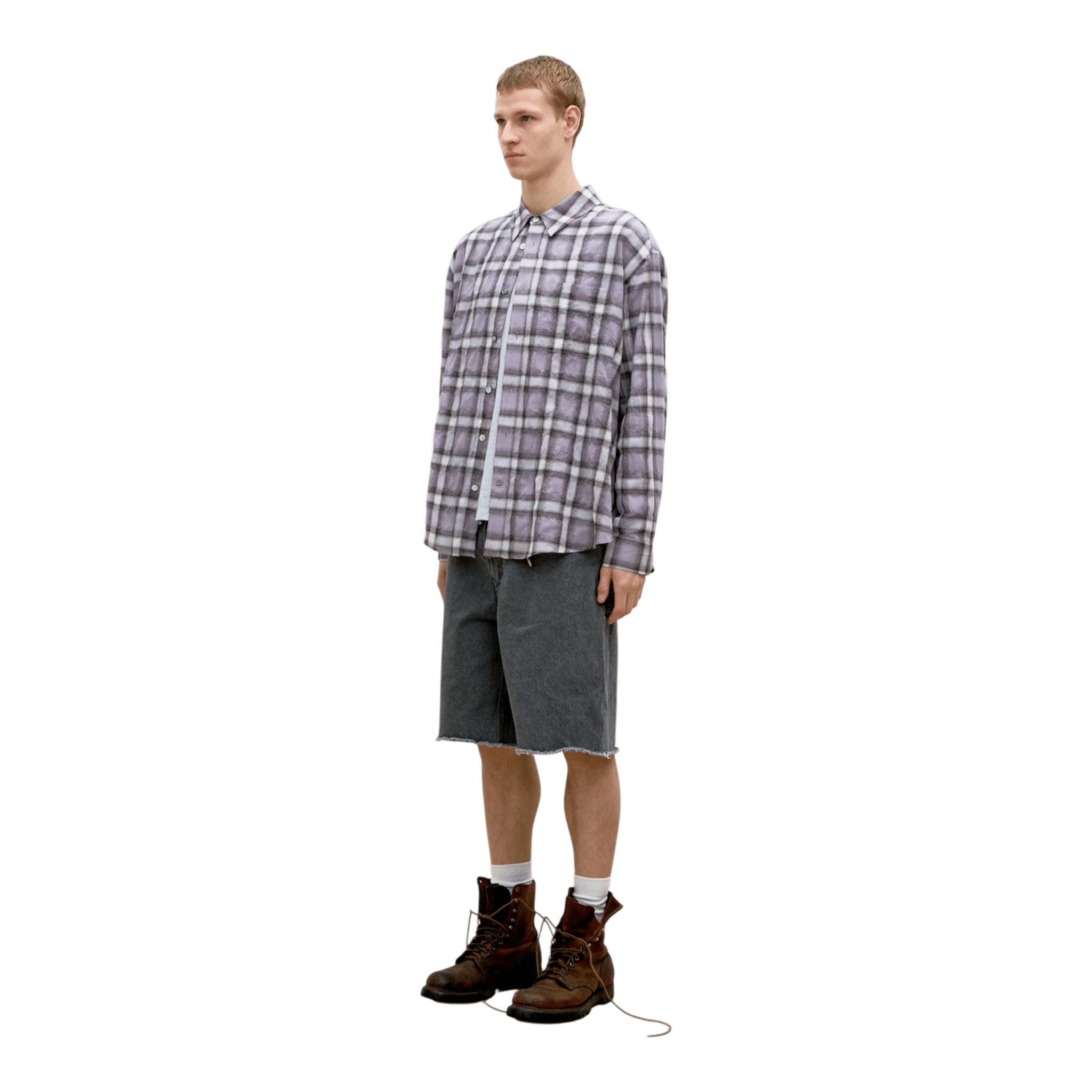 COOR - Seersucker Ombre Checkered Shirt - Purple - Image 3