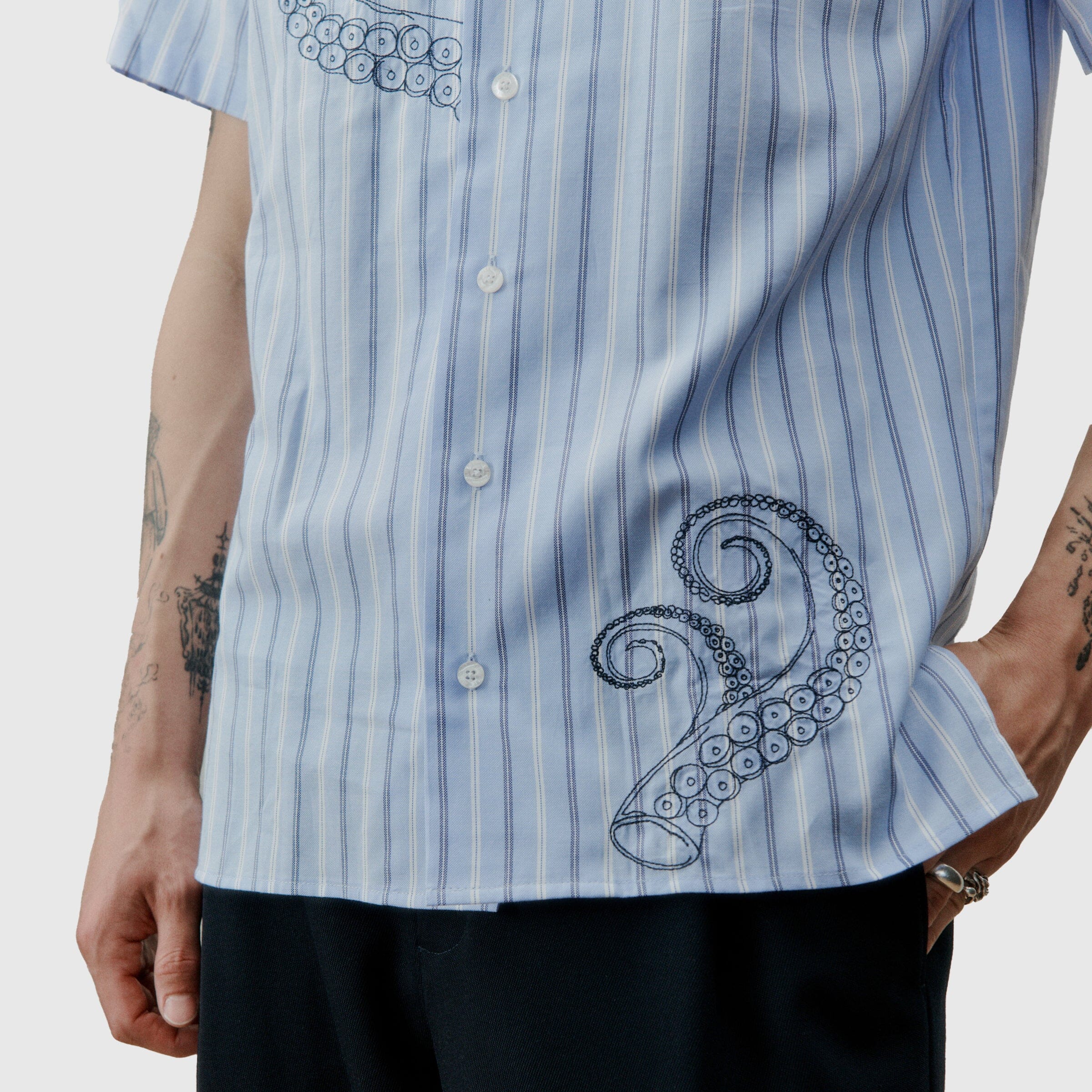 Libertine-Libertine - Cave Shirt - Oxford Blue Stripe - Image 3