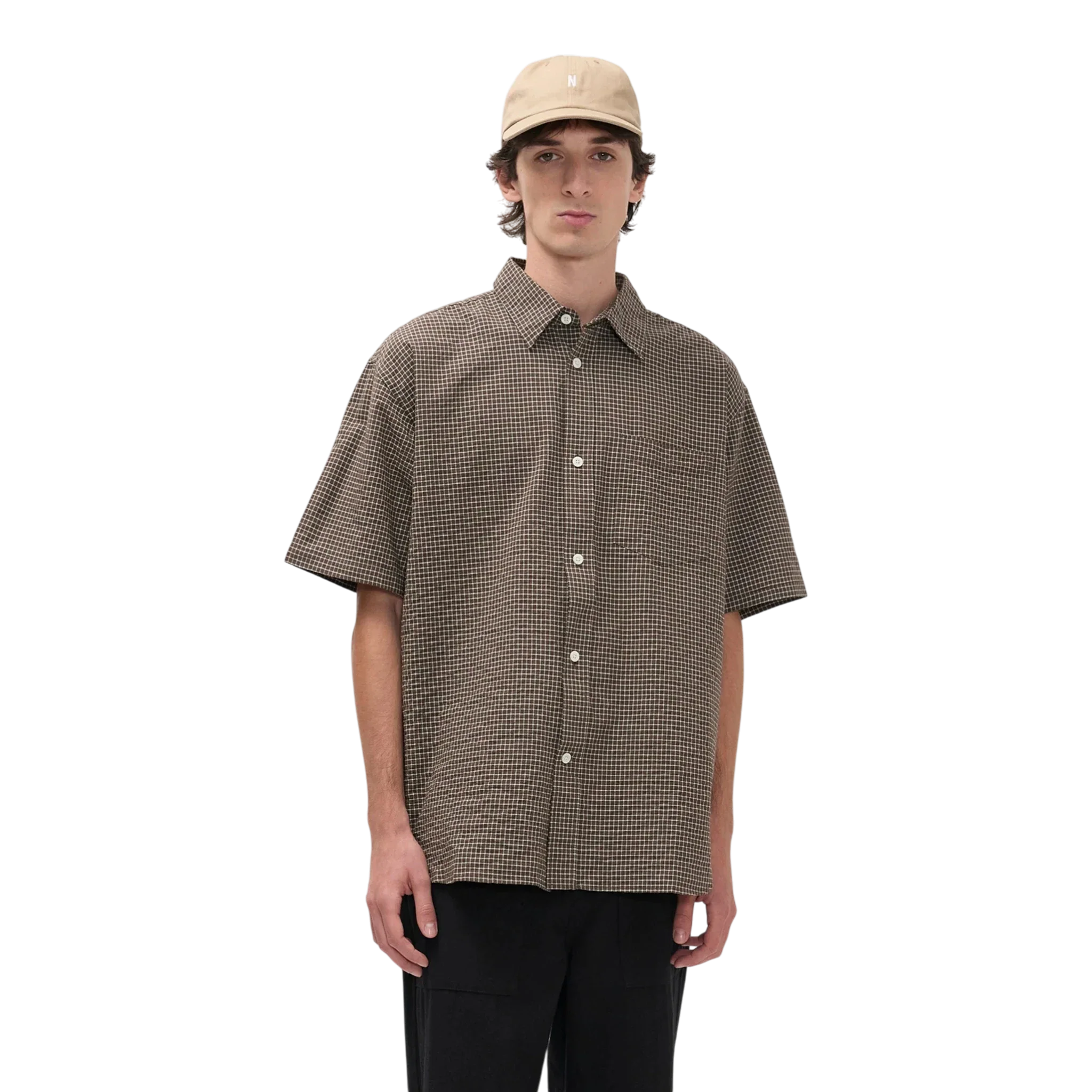 Norse Projects - Espevik Oversized Check SS Shirt - Taupe - Image 3