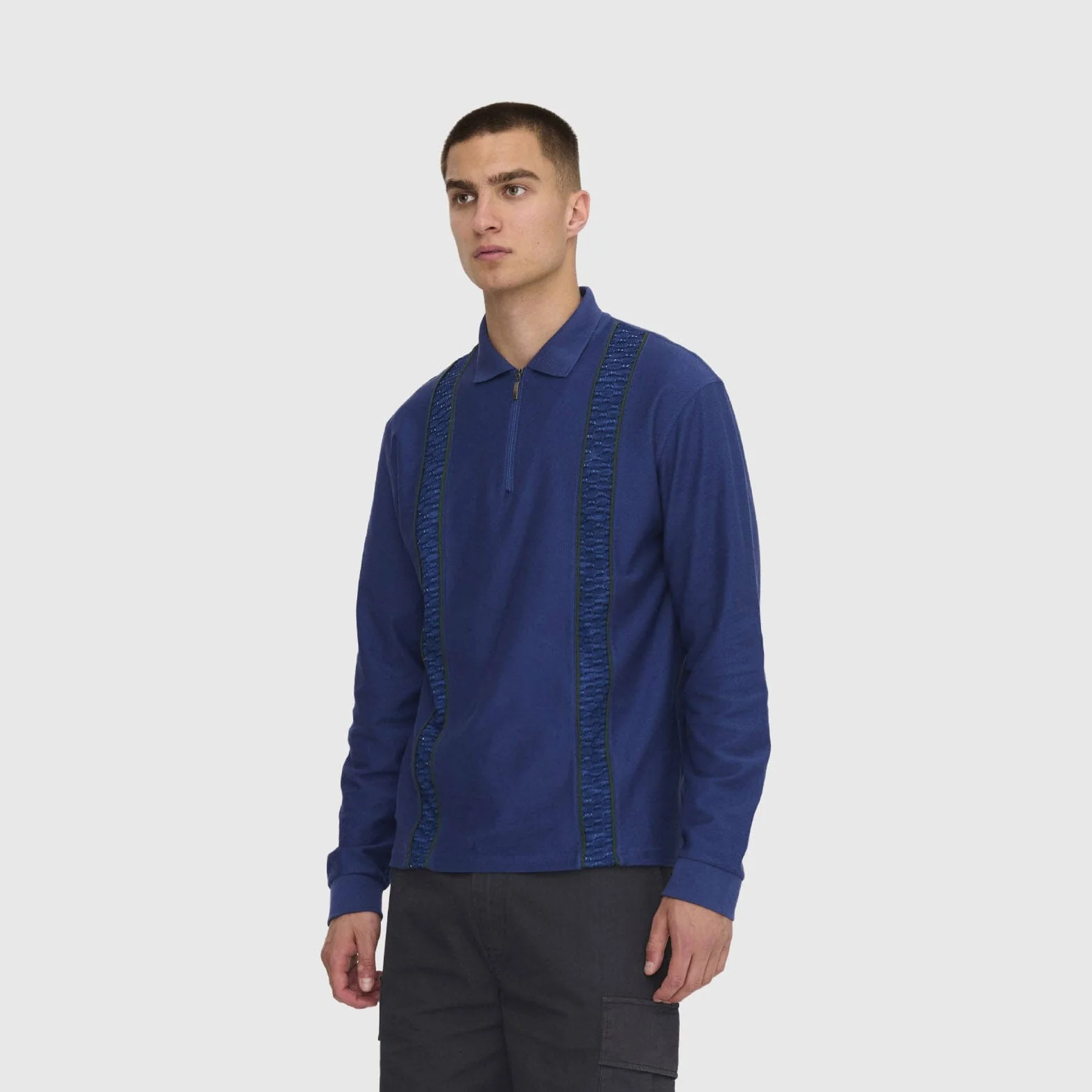 Palmes - Lace LS Zip Polo - Blue - Image 4