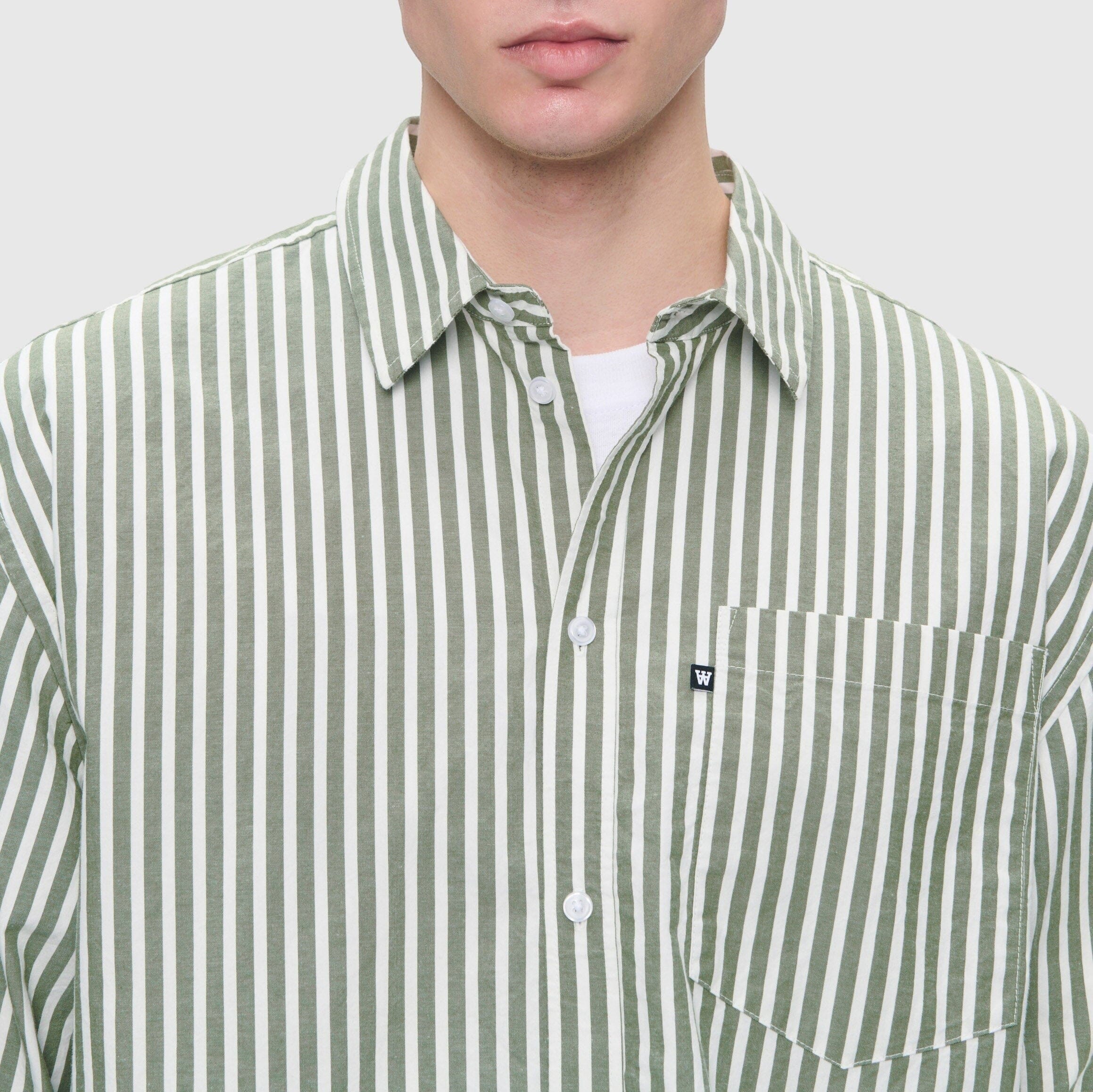 Wood Wood - Double A Day Striped Shirt - Off-White/Green Stripes - Image 5